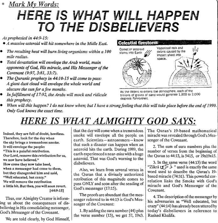 Submitters Perspective, March 1990: Rashad Khalifa's description of the Smoke prophecy of 44:9-15